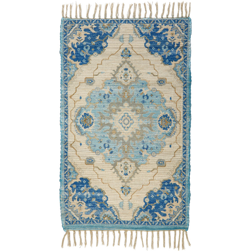 Nicole Miller Everett Lucas Scatter Hand Knotted Cotton Blue Ivory Area Rug Wayfair