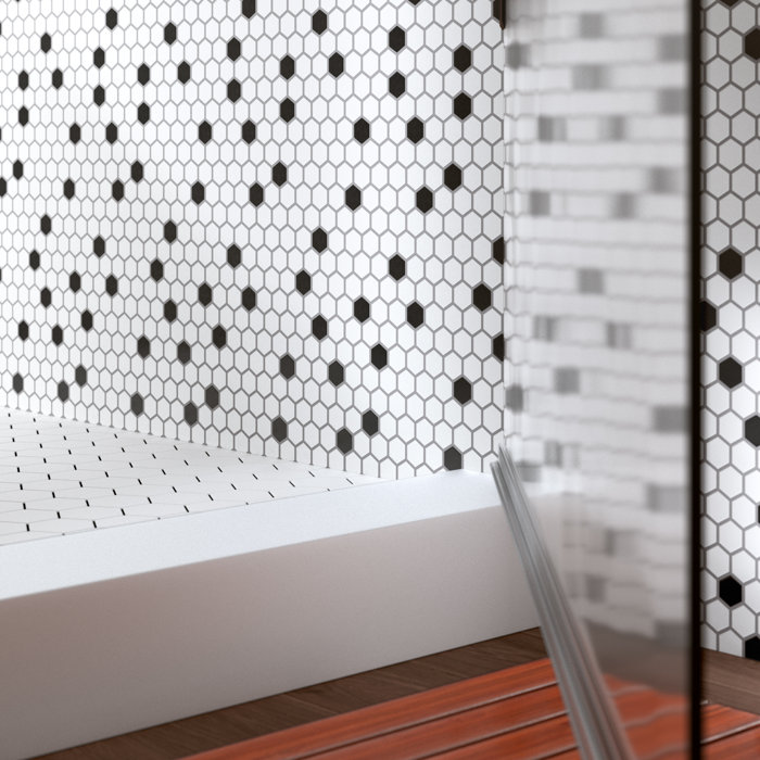 Domino Hexagon 1 X Porcelain Mosaic Tile In Matte Black White Domino Hexagon 1 X Porcelain Mosaic Tile In Matte Black White