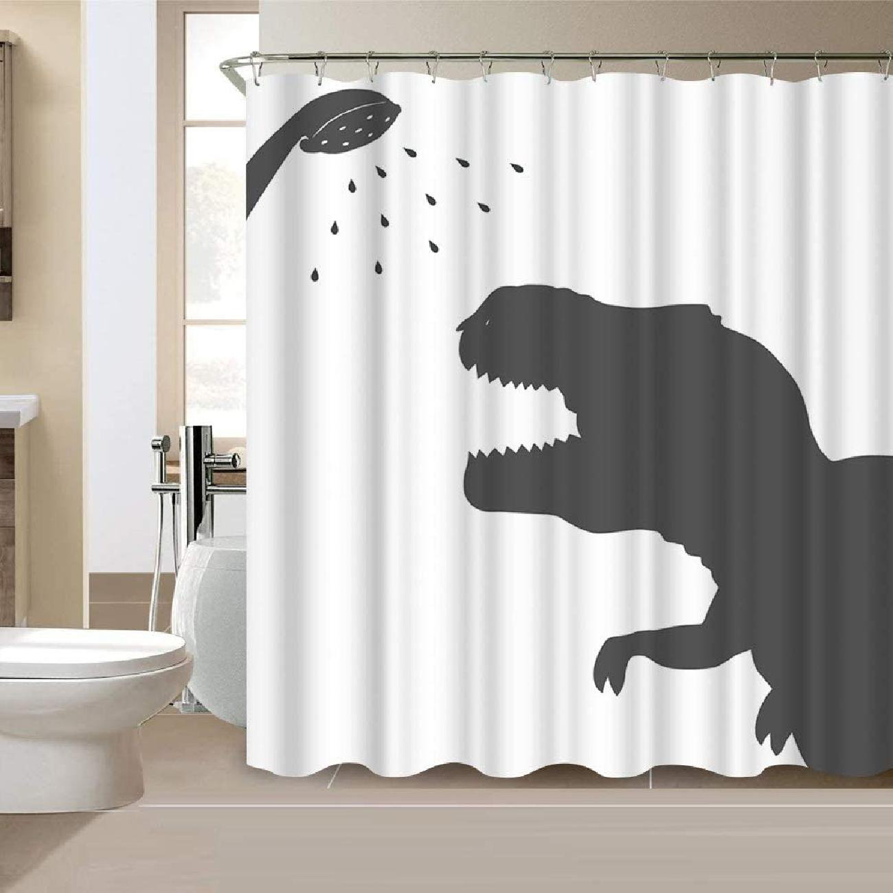 Treasurecabinet Animal Dinosaur Fabric Shower Curtain Dinosaur Silhouette Waterproof Polyester Fabric Bathroom Set With Hook Animal Home Decor Wayfair