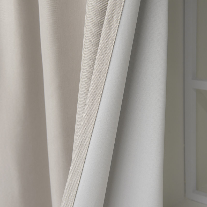 Vicenta Basketweave Faux Linen Solid Blackout Back Tab Top Curtain