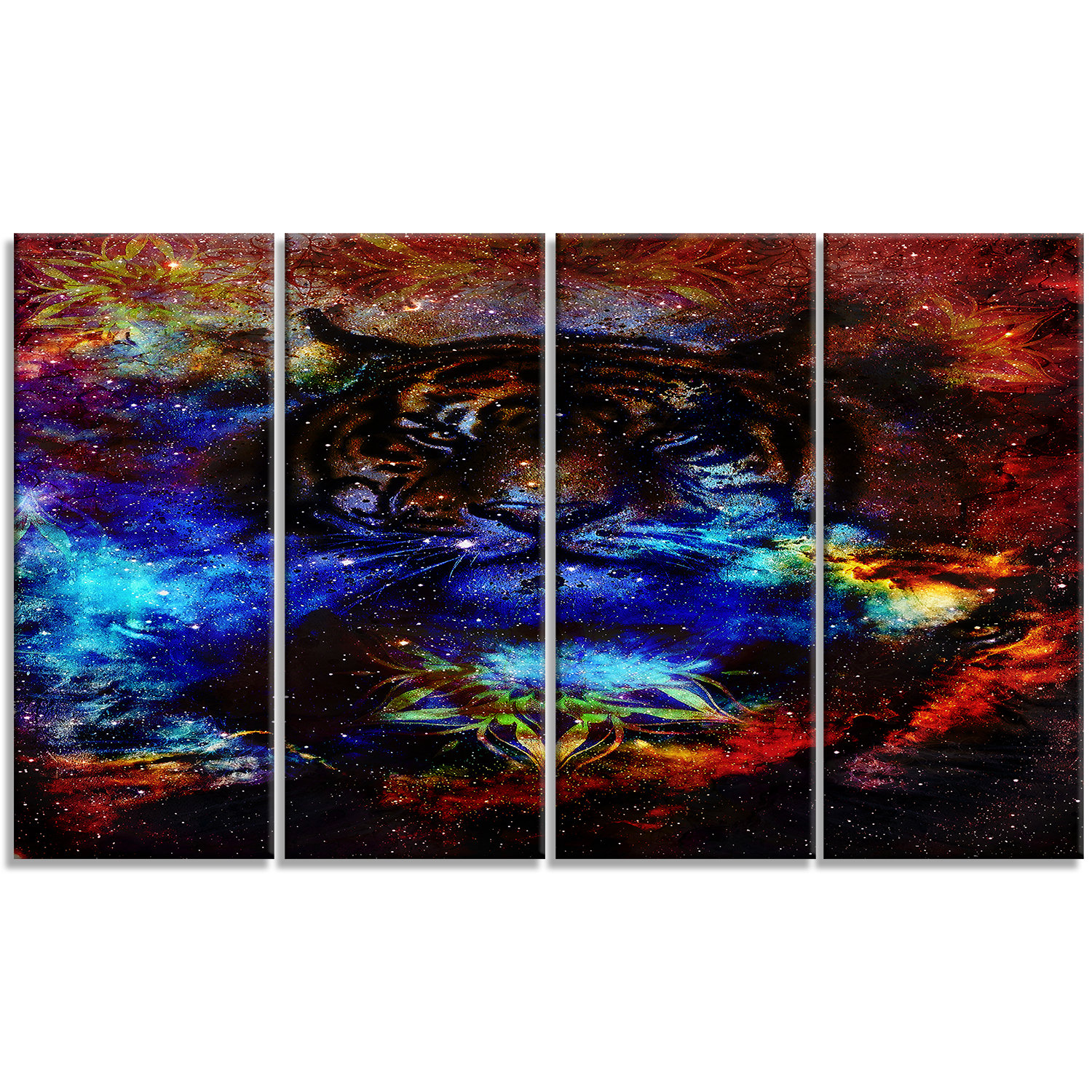 Designart Colorful Tiger Collage 4 Piece Graphic Art On Wrapped Canvas Set Wayfair