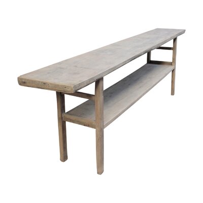 Lilys Living  Pear Wood Vintage Altar Table With Shelf, 103 Inch Long, Weathered White Wash