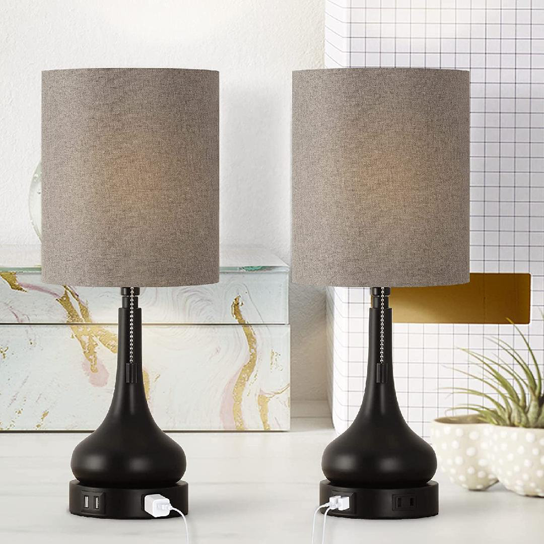 Latitude Run® USB Bedside Table Lamp Set Of 2 Small Modern Nightstand