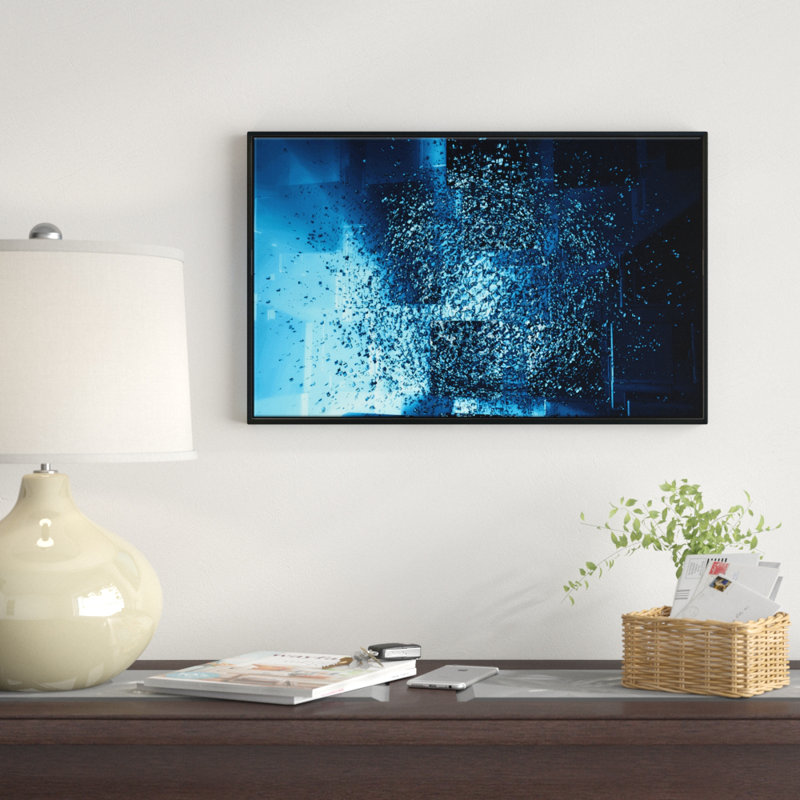 East Urban Home Abstract Fractal 3d Blue Paint Splash Framed