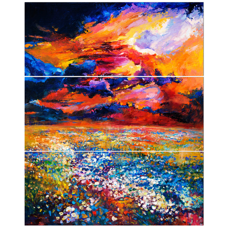 East Urban Home Flower Field At Beautiful Sunset Oil Painting