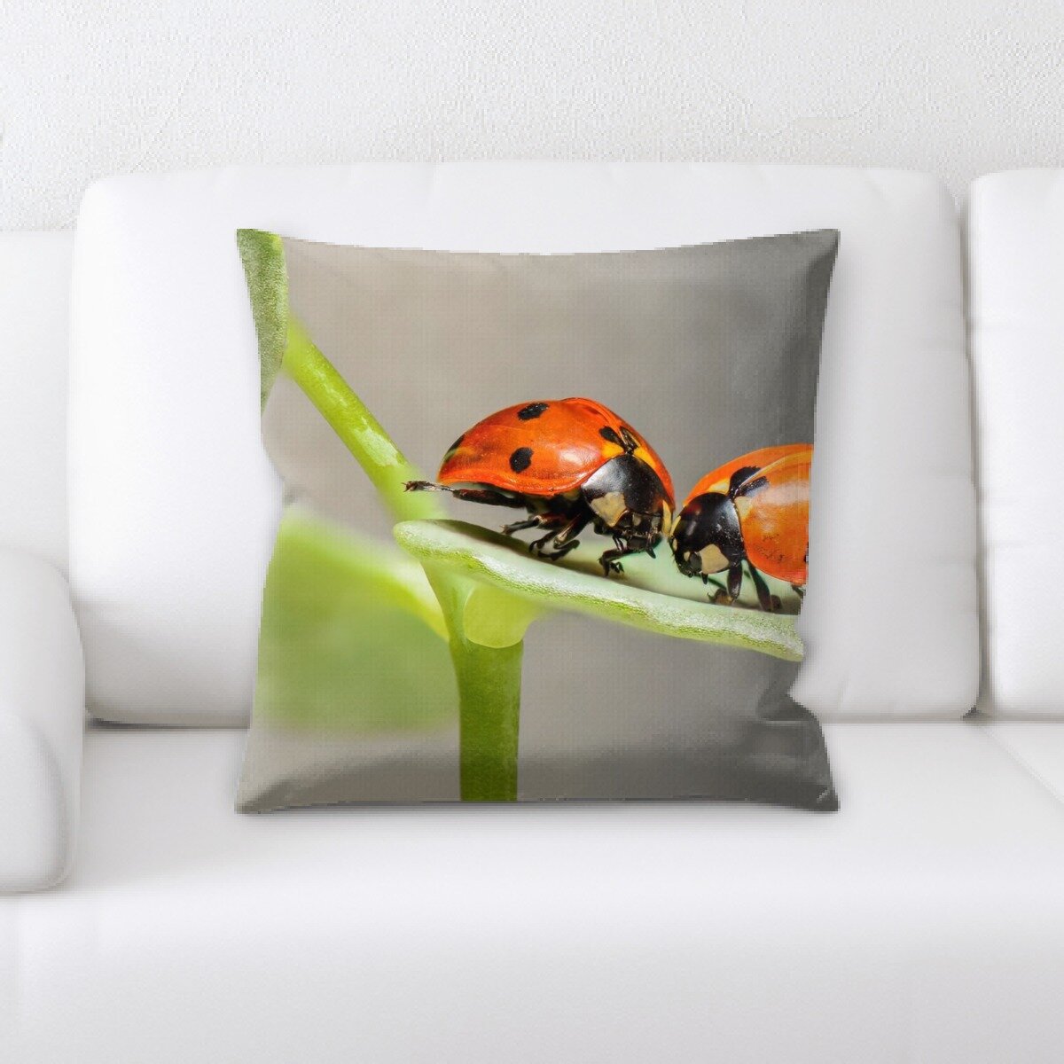Multicolor Ladybug Art For The Ladybug Lover Cute Ladybugs with Star Pattern On Brown Background Throw Pillow 18x18