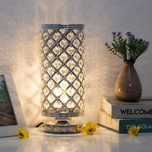Designer Sparkling Floating Crystal Mirrored Glass Table Lamp White 17" Shade 
