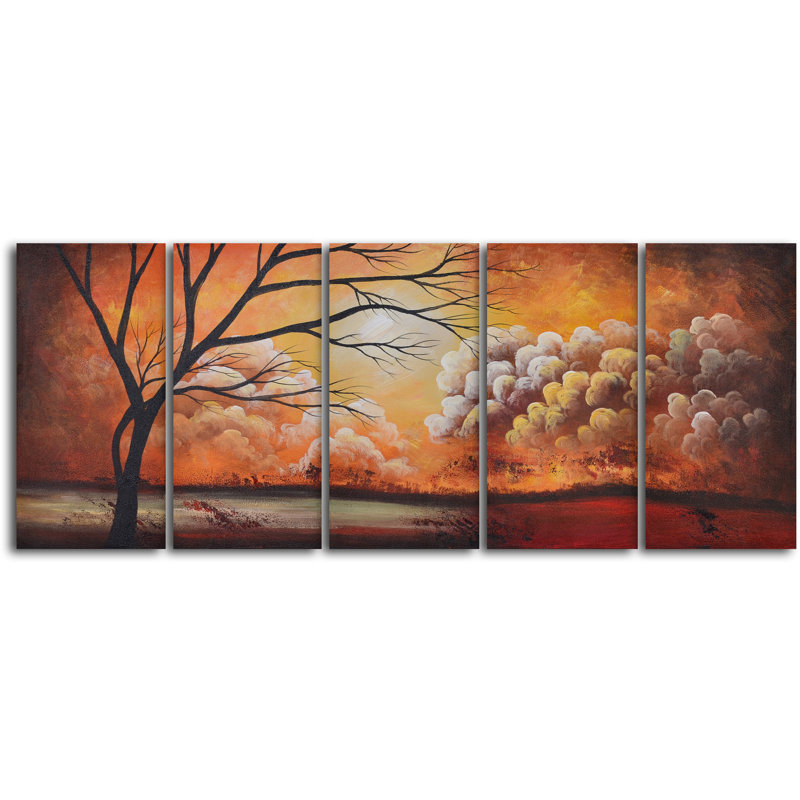 World Menagerie Tree Silhouette By Thunder 5 Piece Painting On