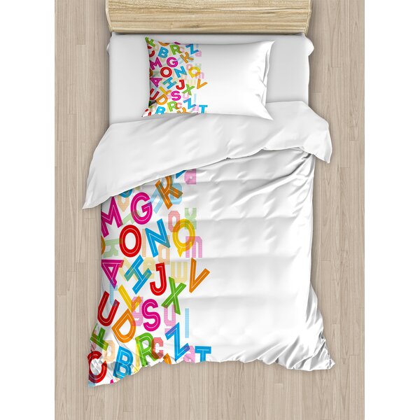 Kids Quilted Bedspread & Pillow Shams Set Cute Letters Alphabet ABC Print 