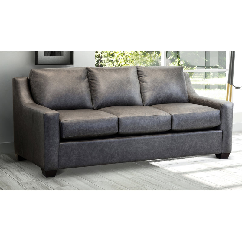 Ebern Designs Made In Usa Waldemar Distressed Grey Top Grain