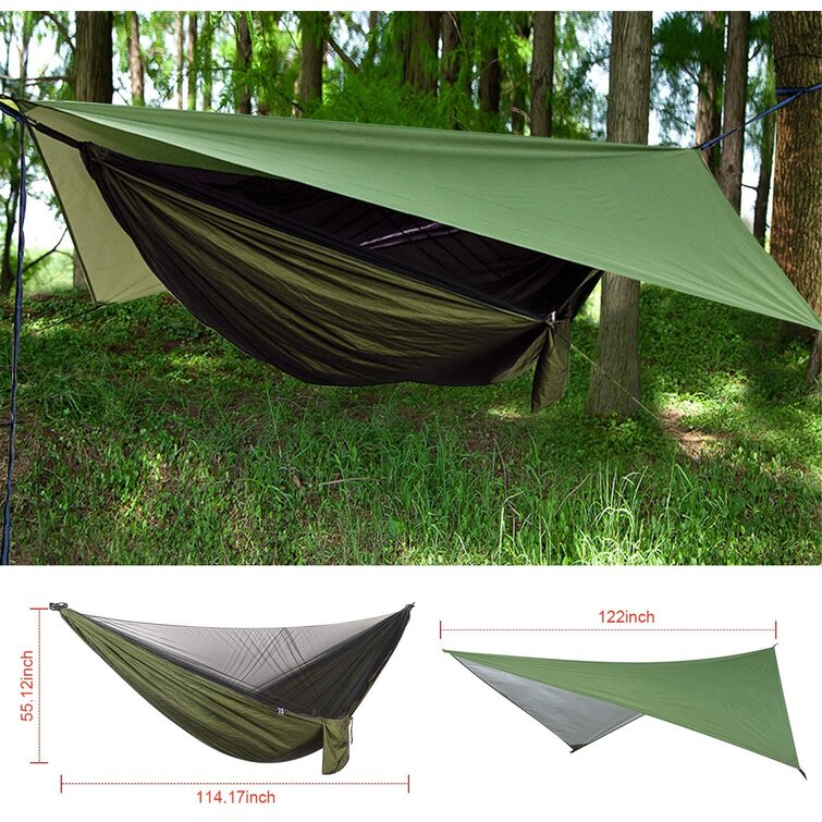 AIJUN Camping Hammock with Mosquito Net and Rain Fly,Double Camping Hammock with Tree Straps&Carabiners &Storage Bag for Hiking Camping Backpacking Travel,102.36 X 55.18 
