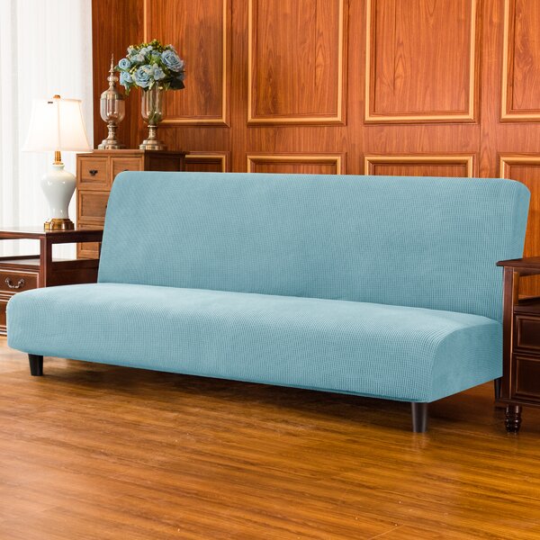 Velvet Armless Sofa Bed Cover Stretch Slipcover Futon Protector Machine Washable 