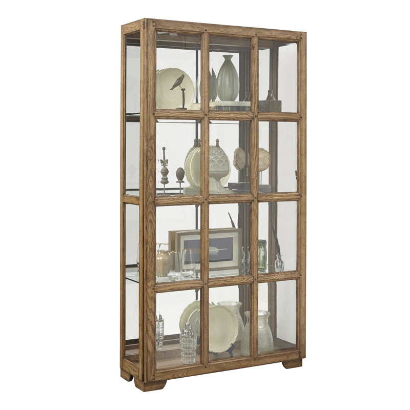 Rosecliff Heights Clyde Windowpane Sliding Door Lighted Curio