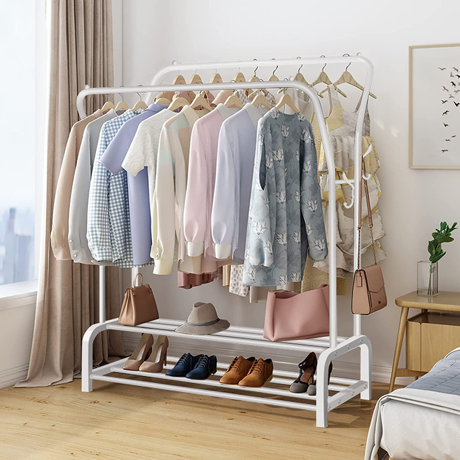 Symple Stuff Metal Garment Rack Freestanding Hanger Double Rails, Heavy ...