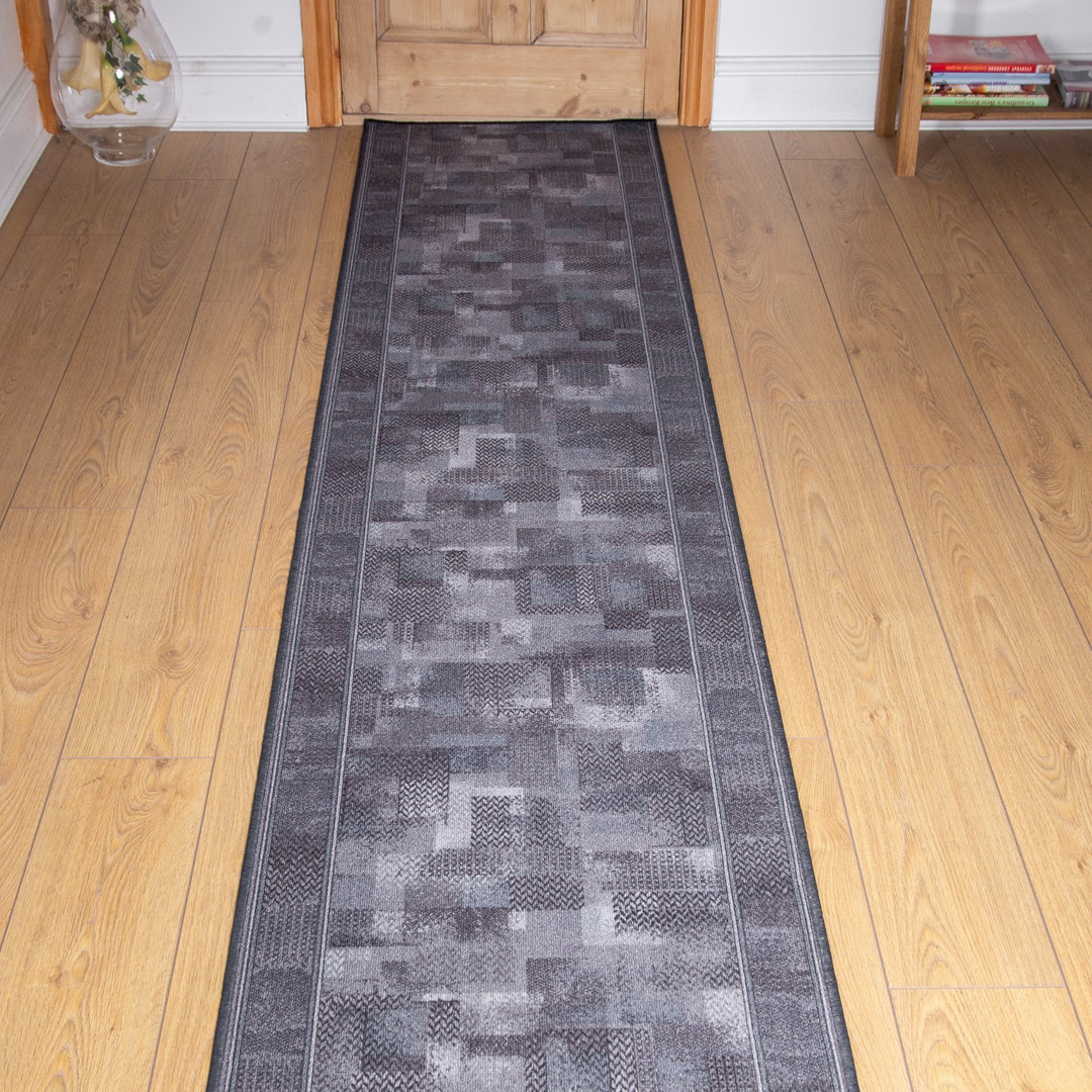 Banner Looped/Hooked Graphite Hallway Runner Rug