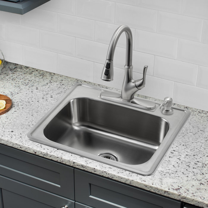 25 L X 22 W Single Bowl Drop In Stainless Steel Kitchen Sink With Faucet