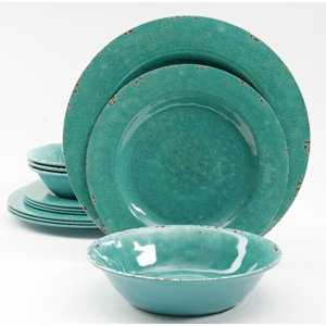 Candice Crackle Melamine 12 Piece Dinnerware Set, Service for 4