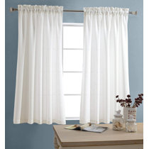 Small Windows and Bathroom HLC.ME Audrey Embroidered Sheer Voile Window Curtain Short Rod Pocket Tiers for Kitchen Bedroom 30 x 24 inch Long, Dusty Blue