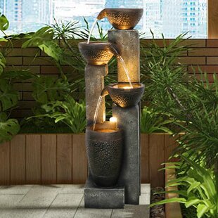 Outdoor Floor Water Fountain with LED Lights Resin  Garden Courtyard Decor