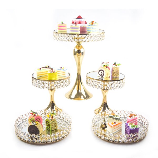 SILVER METAL 7.5" tall Cake Stand with Crystal Pendants Party Wedding Reception