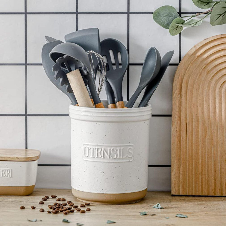 Kitchen Utensil Holder For Countertop, 6 X 7 Inch Large Utensil Holder,  Ceramic Utensil Crock, Farmhouse Kitchen Décor, Big Utensil Holder, Deep  And ...