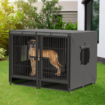 52 Inch Dog Crate With Divider Panel, Heavy Duty Pet Cage House For 2 Large Medium And Small Dogs