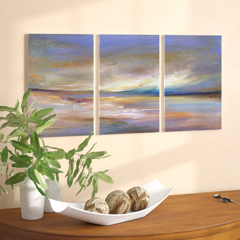Charlton Home Ocean Horizon Painting Triptych 3 Piece Graphic