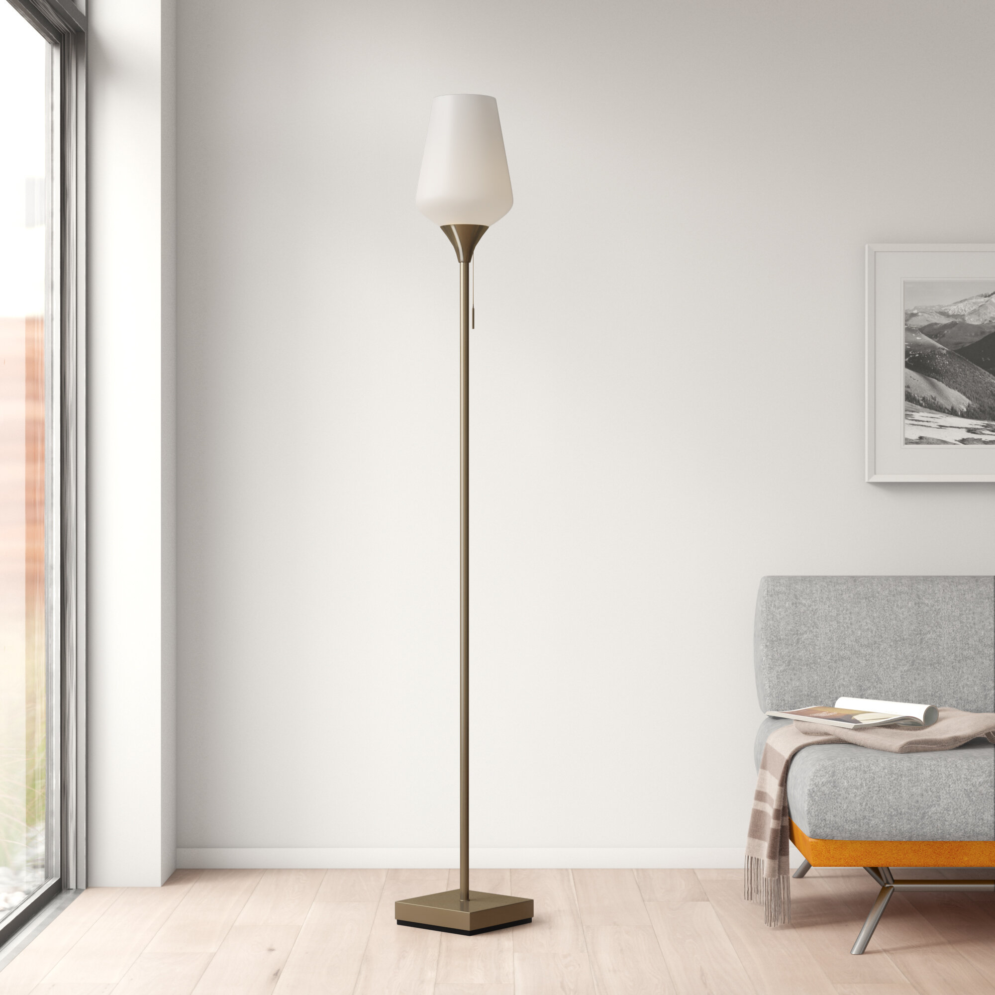 Led Floor Lamps for Bedroom Floor Lamps for Living Room,Satin Finish in-Line On/Off Foot Switch,Gold Floor Lamp with White Jade Glass Shade Industrial Floor Lamp Bulb Included 