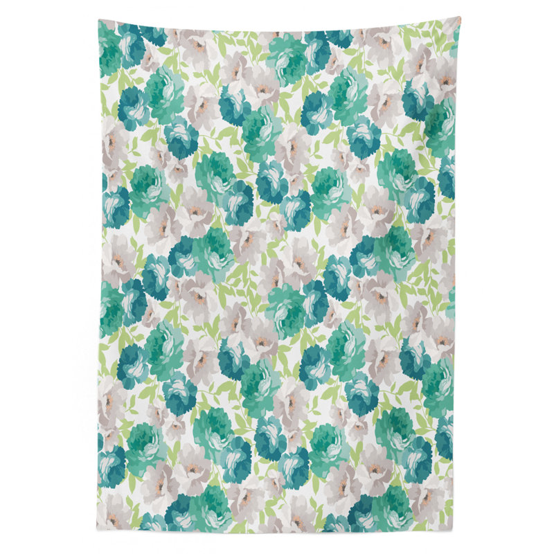 East Urban Home Ambesonne Flower Tablecloth Floral Pattern With Rose Vintage Inspired Watercolor Style Print Pastel Rectangular Table Cover For Dining Room Kitchen Decor 52 X 70 Turquoise Beige Green Wayfair