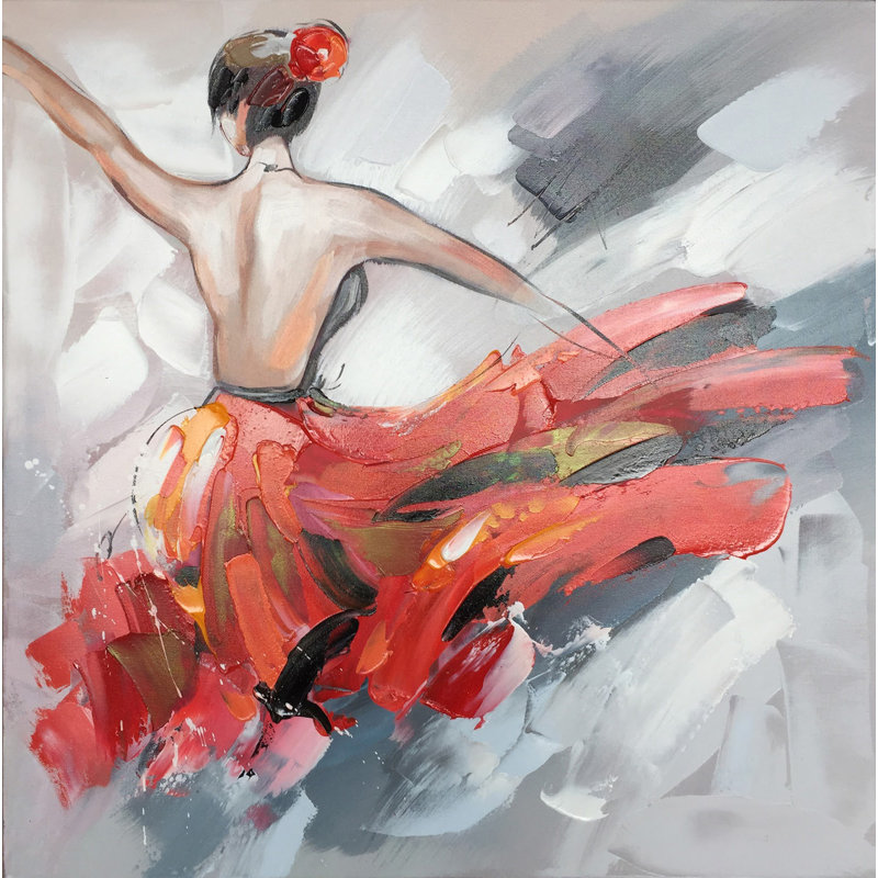 Ebern Designs Dancing Girl In Red Dress I Oil Painting Print On