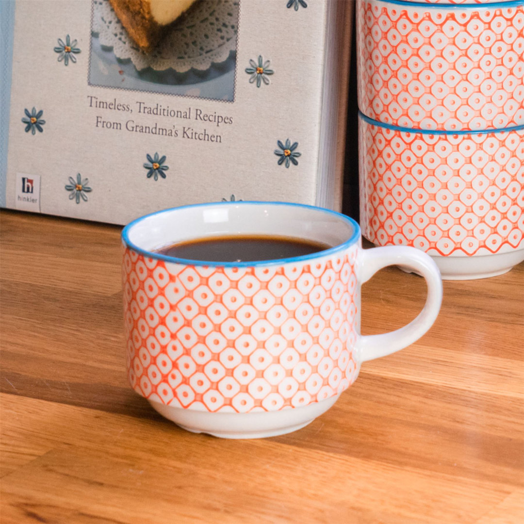 Hand-Printed Stacking Teacups - 260ml - Pack of 6