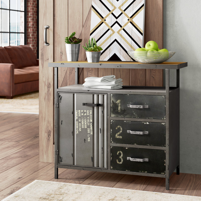 Williston Forge Hartland 1 Door 3 Drawer Metal and Wood ...