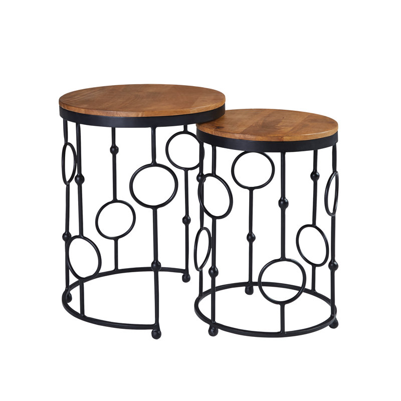 Ivy Bronx 2 Piece Round Nesting Tables Brown And Black Gunmetal