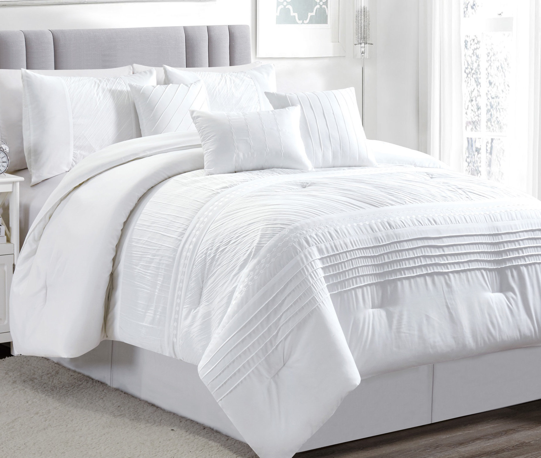 white embroidered bedding set