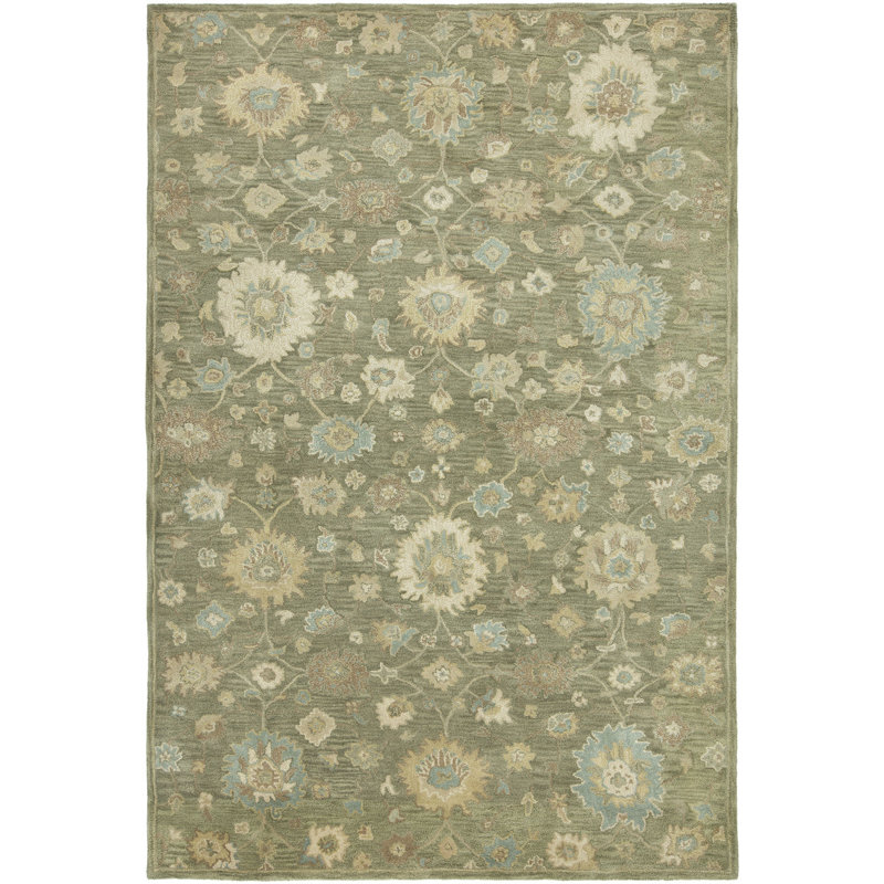 Charlton Home Manila Floral Handmade Tufted Wool Green Beige Area Rug Wayfair