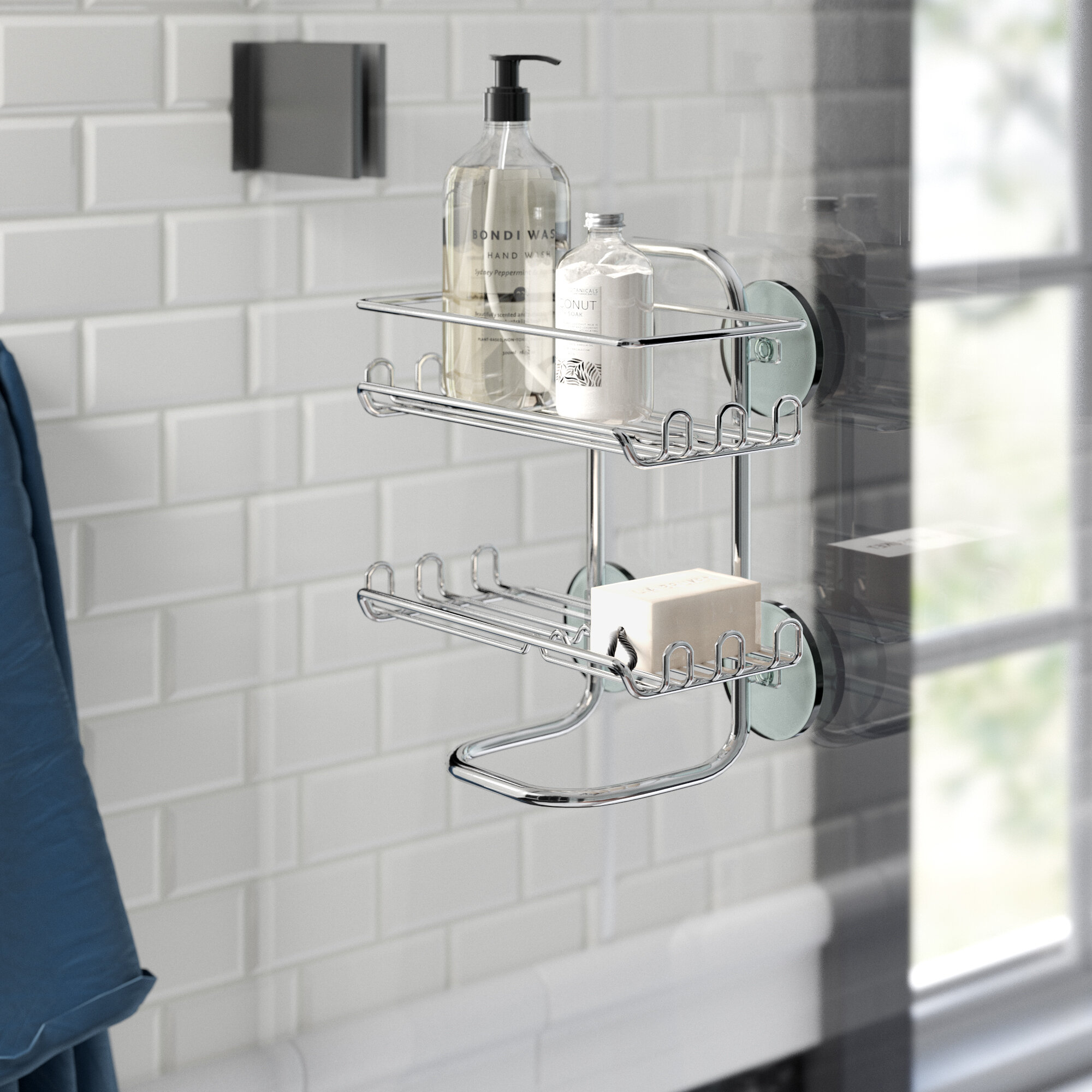 Shower Caddy Basket Shelf with Hooks for Hanging Sponge and Razor Adjustable New 