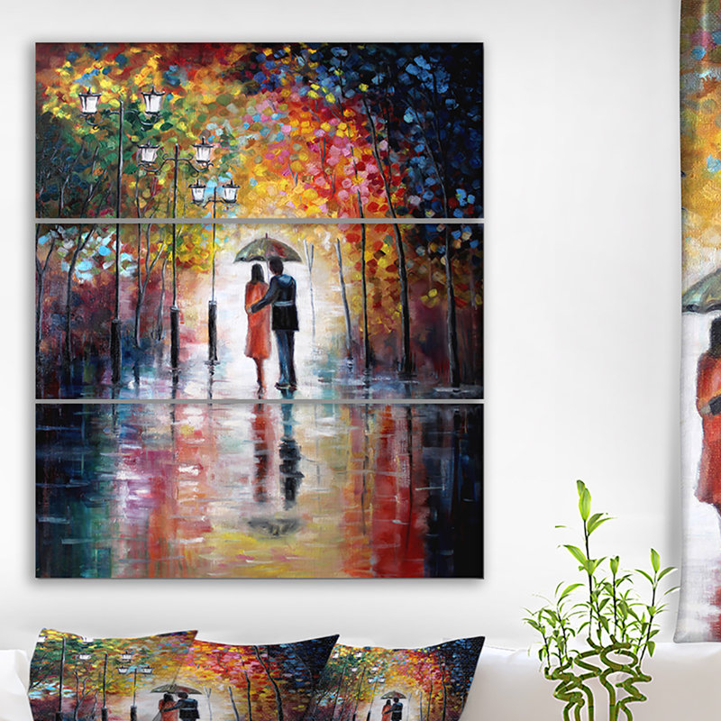 East Urban Home Lovers Under Umbrella Oil Painting Print Multi