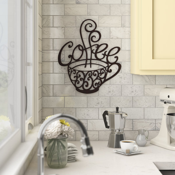 Coffee Scroll Metal Cup Wall Art Kitchen Restaurant Vintage Coffee Shop Decor 