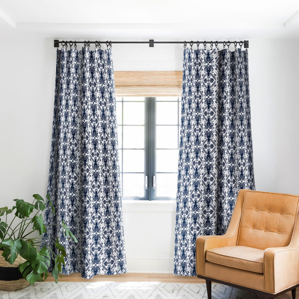 East Urban Home Heather Dutton Mythos Oceanic Blackout Damask Pinch Pleat Single Curtain Panel Wayfair