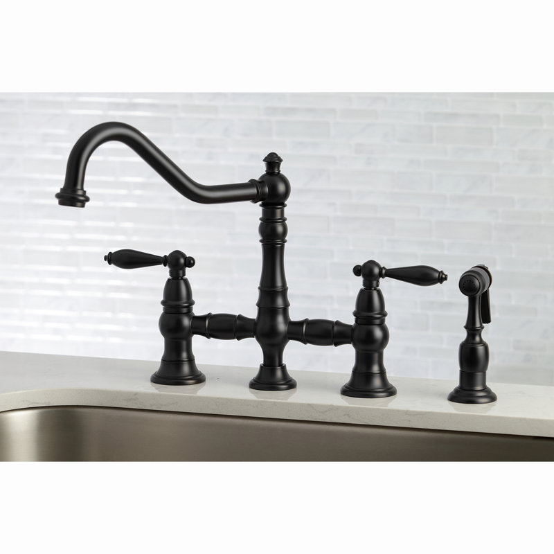 Kingston Brass Restoration Kitchen Bridge Faucet With Side Sprayer