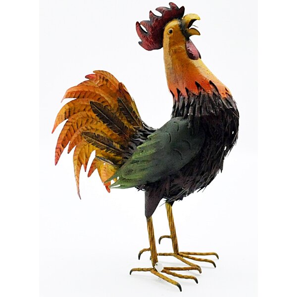Metal Realistic Rooster Cockerel Garden Bird Ornament Statue 41cm 