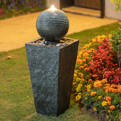 Harriman Resin Rippling Floating Sphere Pedestal Fountain with Light