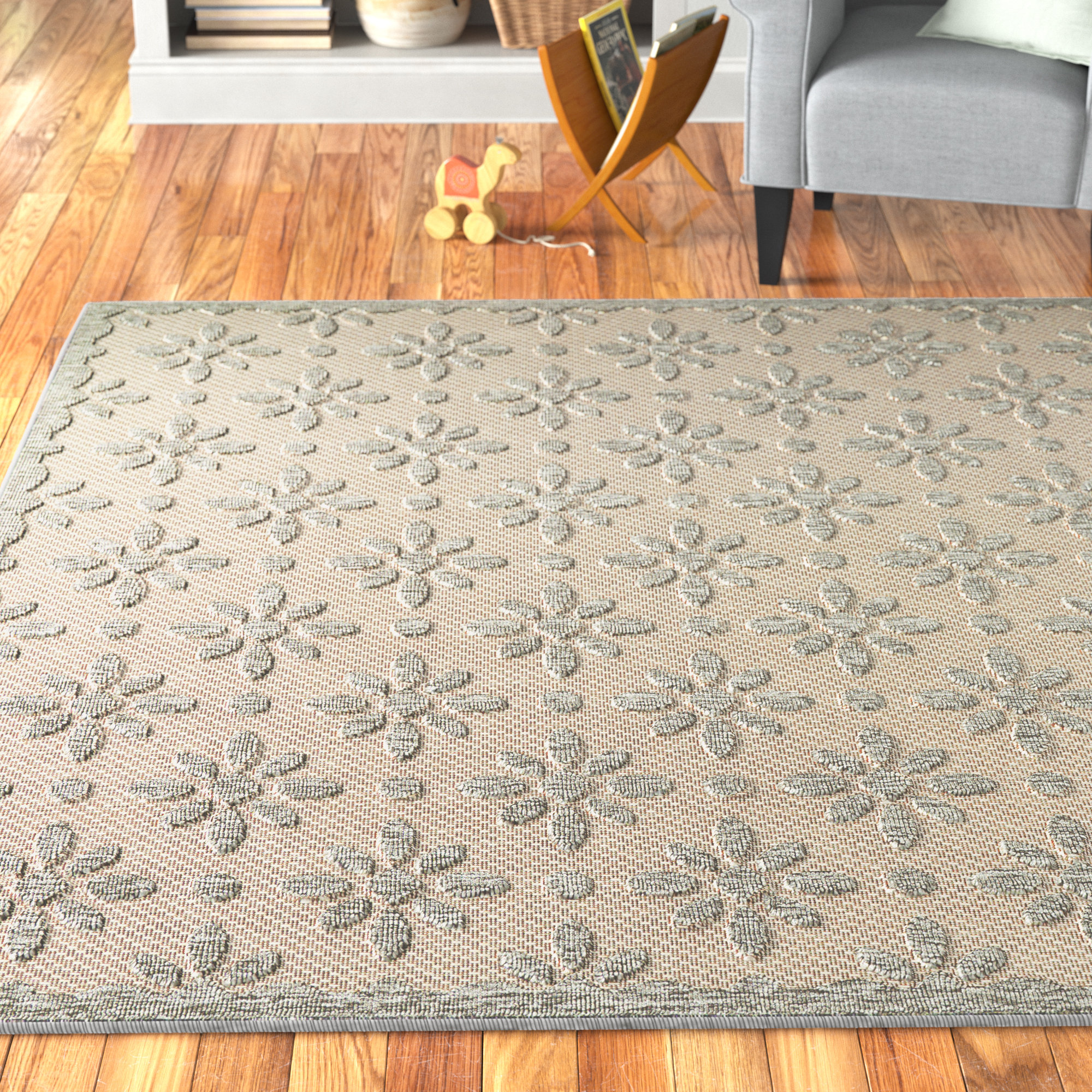 Andover Mills™ Anneke Power Loom Cream/Gray Indoor/Outdoor Rug