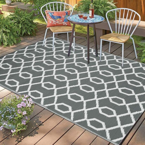 Black Taupe, 6x9 Green Decore Arcade Plastic Stain Proof Eco Friendly Outdoor Rug