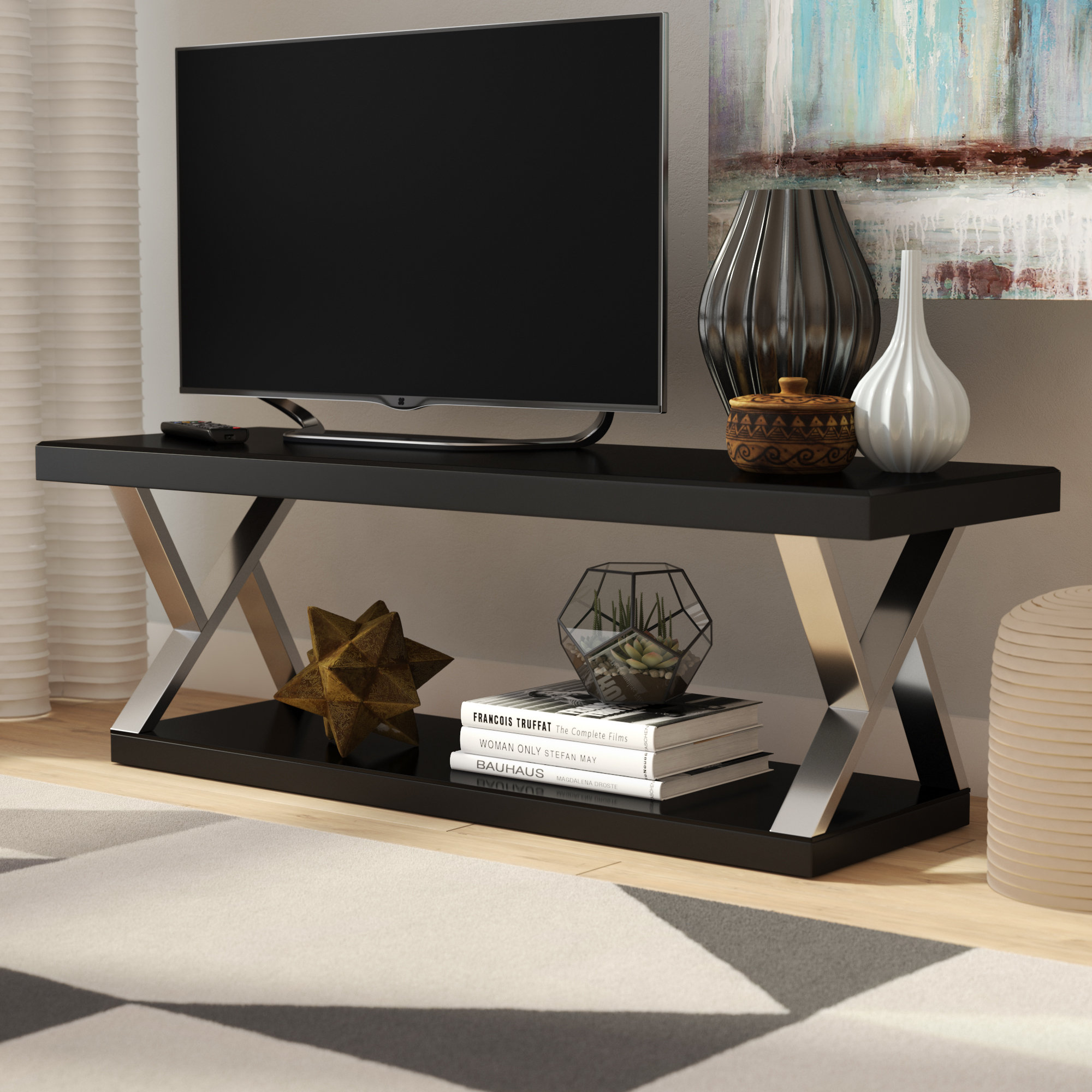 Ivy Bronx Elmer Double V Design Modern Tv Stand For Tvs Up To 65