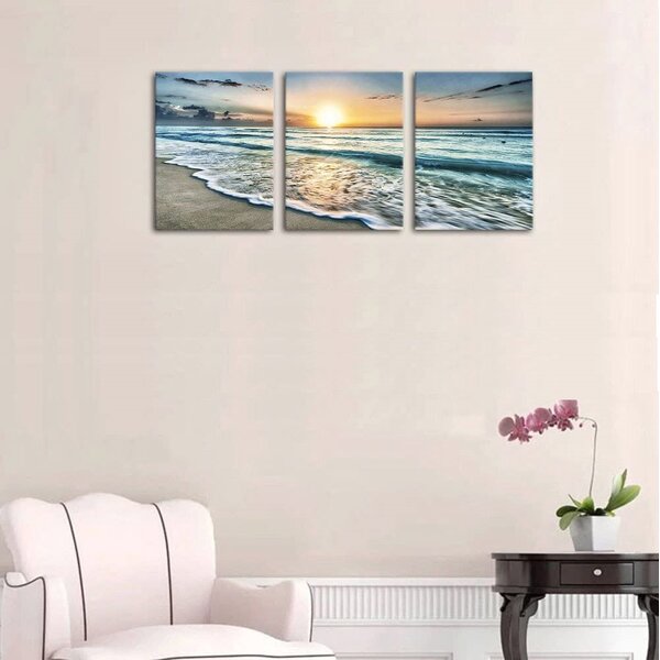 Rosecliff Heights Canvas Wall Art Beach Sunset Ocean Waves Wall Decor 3 ...