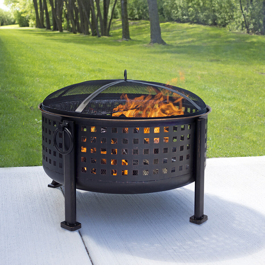 New and Popular for back yard mesch screen SKU# 117004 Steel Fire Pit Wood Burning Bowl portable fire pit with spark guard Wood burning 26inch square design resist- rust dural steel crossweave 