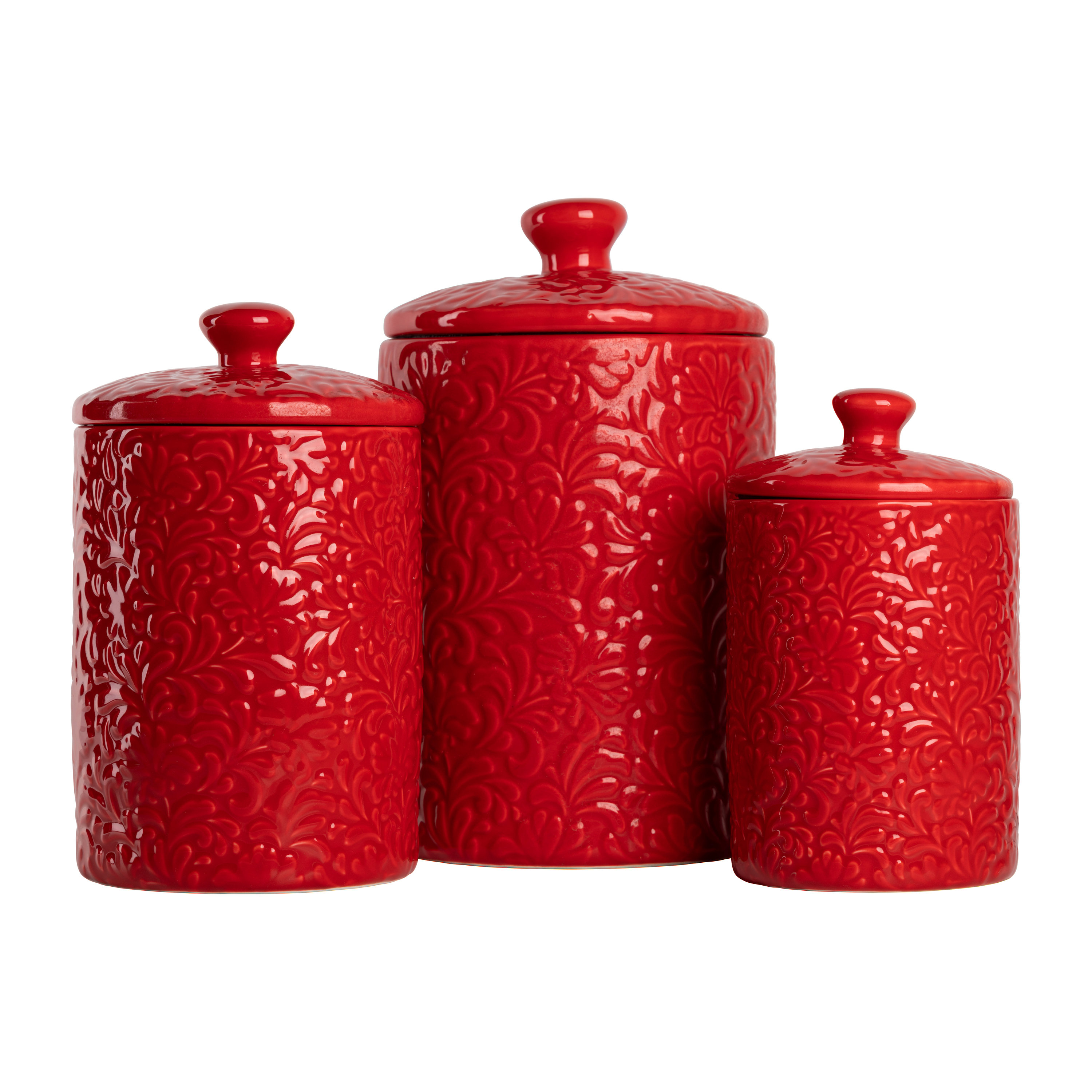 Ebern Designs Fleur Embossed 3 Piece Kitchen Canister Set Reviews Wayfair