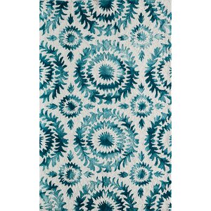 Lucy Hand-Hooked Teal/White Area Rug