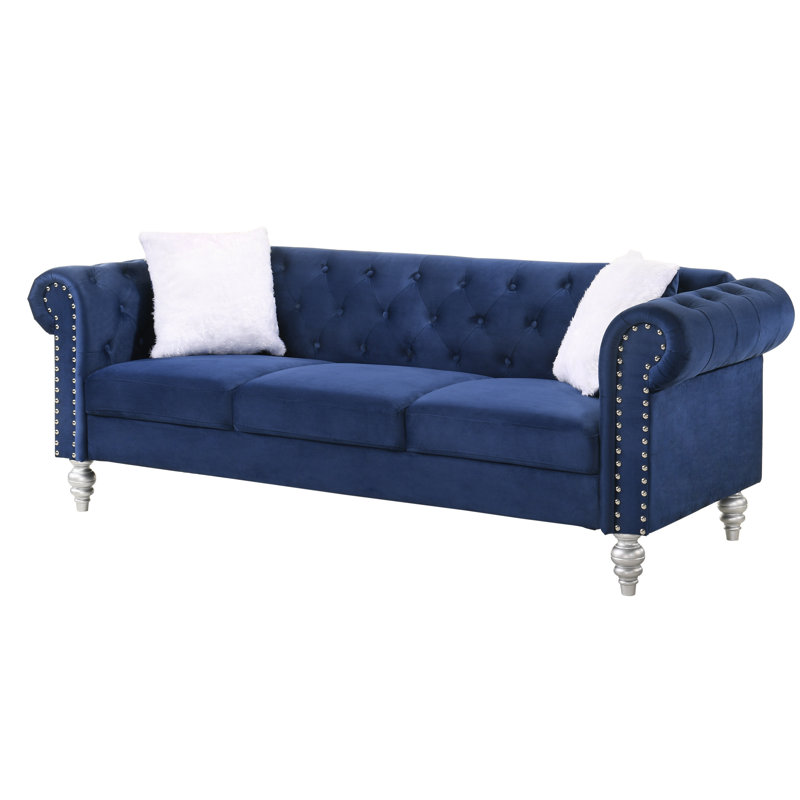 Rosdorf Park Tena Velvet 83 Wide Rolled Arm Chesterfield Sofa Reviews Wayfair